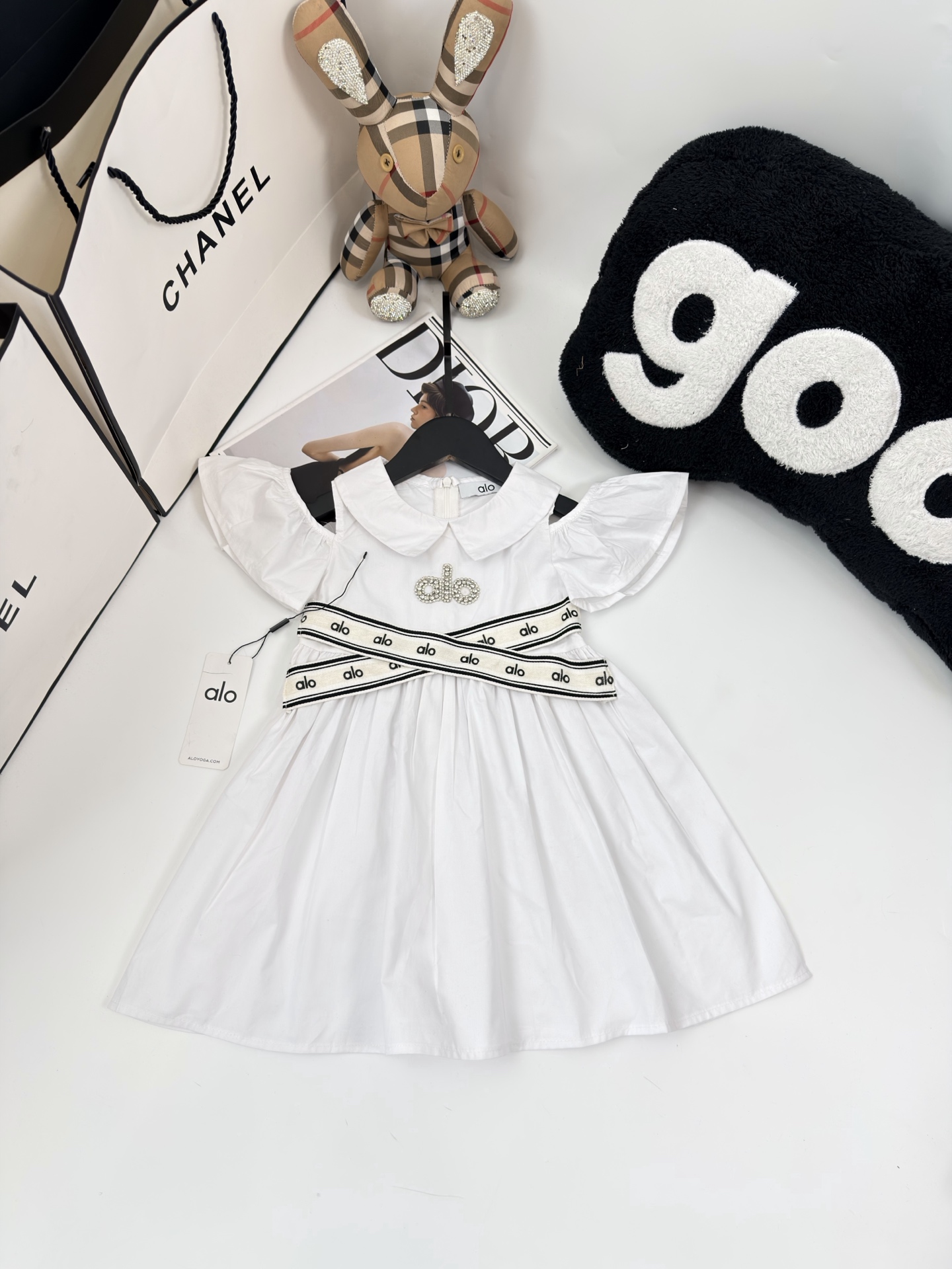 ALO Girls Cotton Peter Pan Collar Flutter Sleeve Princess Dress Kids Elegant White Party Dress Sizes 90-140