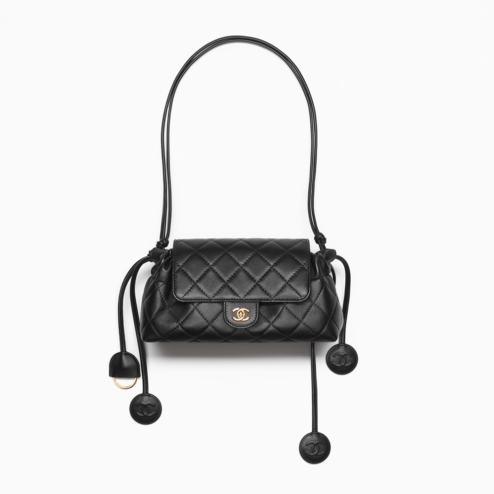 Chanel black Bag CHANEL Clutch With Leather Strap Lambskin Gold-tone Metal Black #378332 | Nigo Office