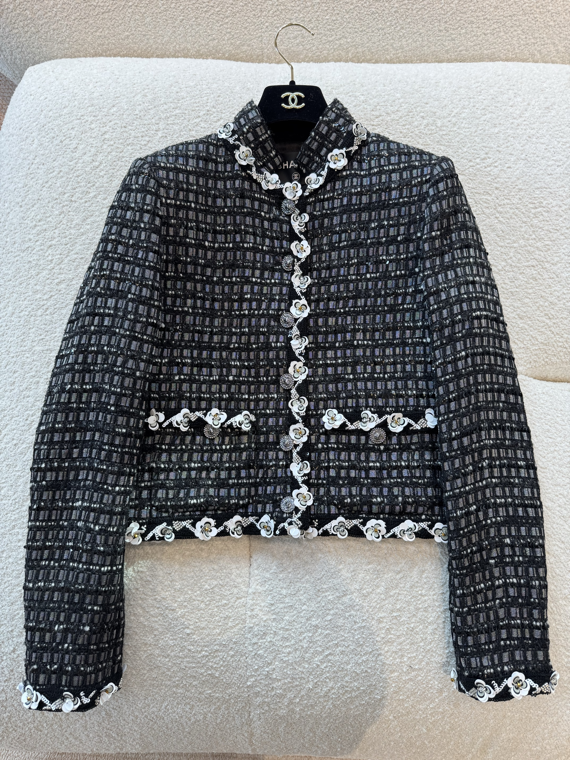 Chanel Black and White Tweed Texture Jacket#330746