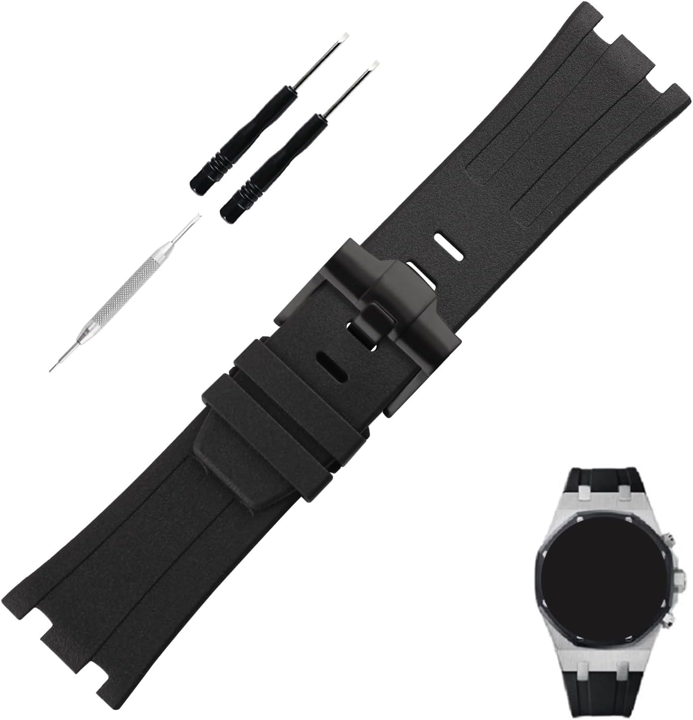Topuly 28mm Rubber Watch Band replacement for Audemars Piguet AP Royal Oak Offshore 15703(Men's style) 15710 26170 26176 26237 26470 26703 28 mm Silicone Strap Wirstband accessories with Buckle for Men and Women