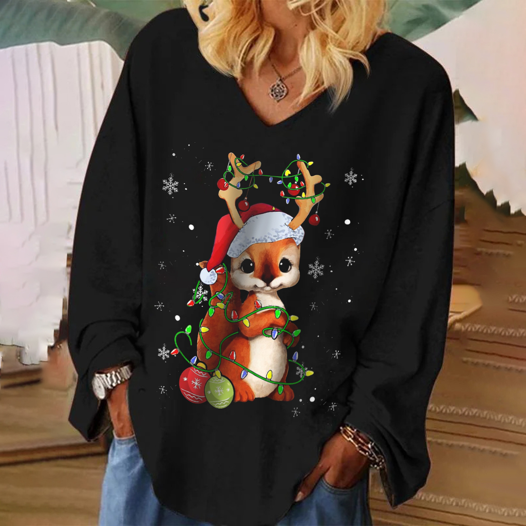 Squirrel Reindeer Christmas Lights Print Women's Sweatshirt
