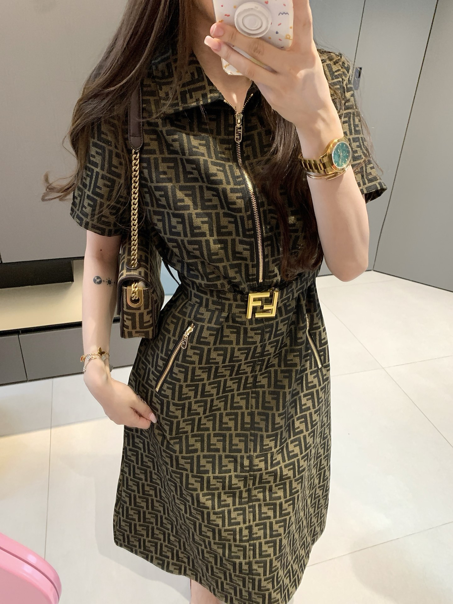 [TOP] FENDI FF Dress - Brown