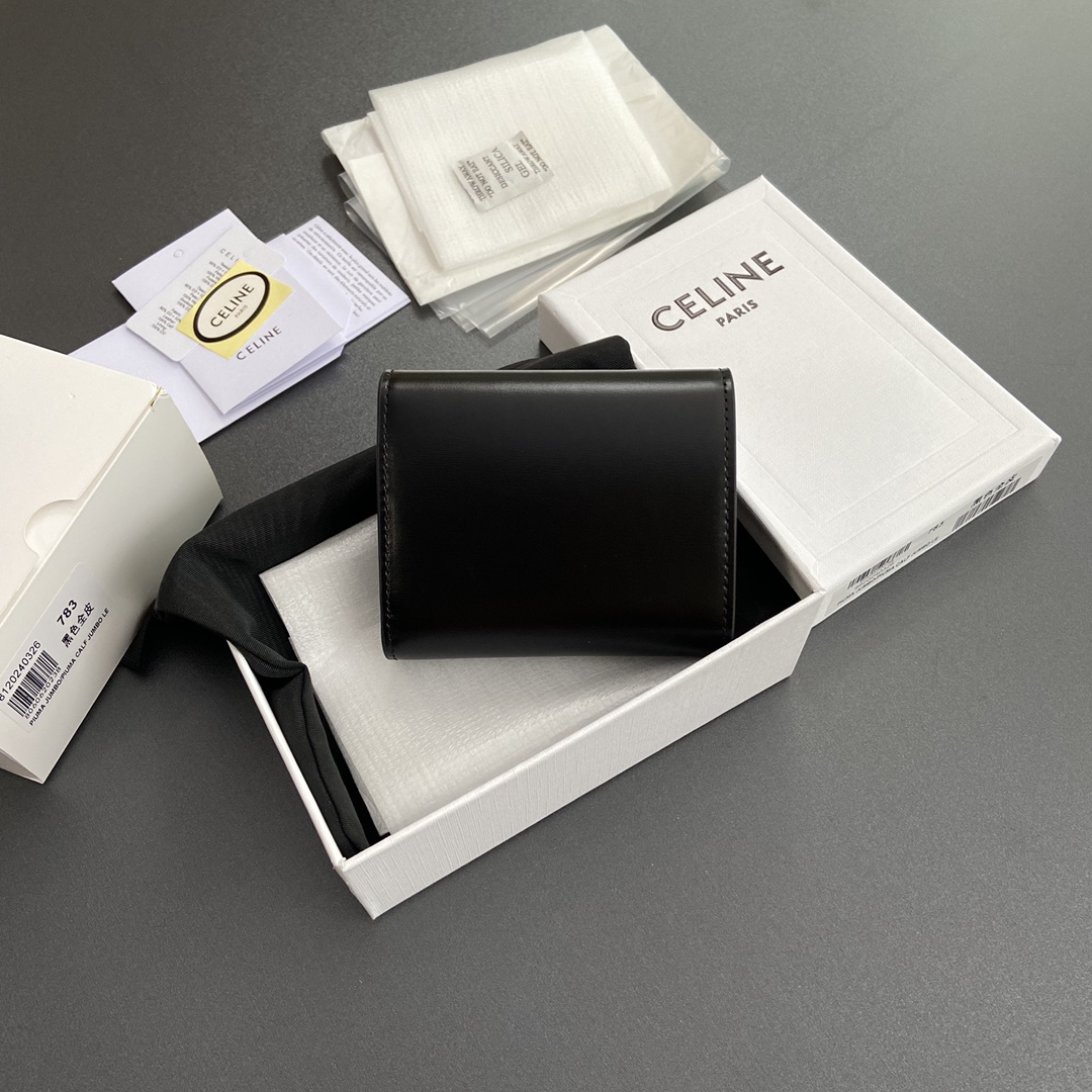[TOP] CELINE Triomphe Logo Wallet 10.5-9-3cm - Black - 711 Luxury
