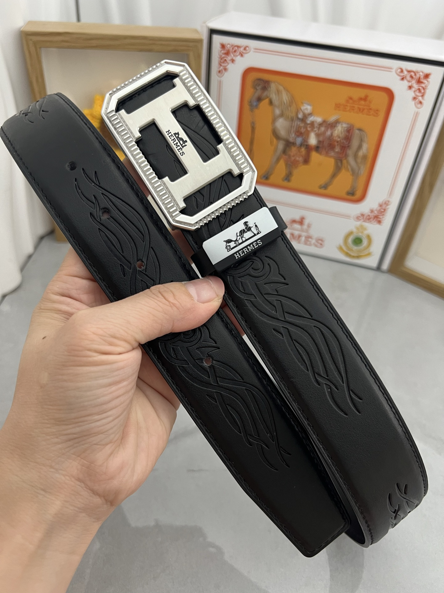 [TOP] HERMES Men's Buckle Logo Belt 3.8cm - Black - 711 Luxury