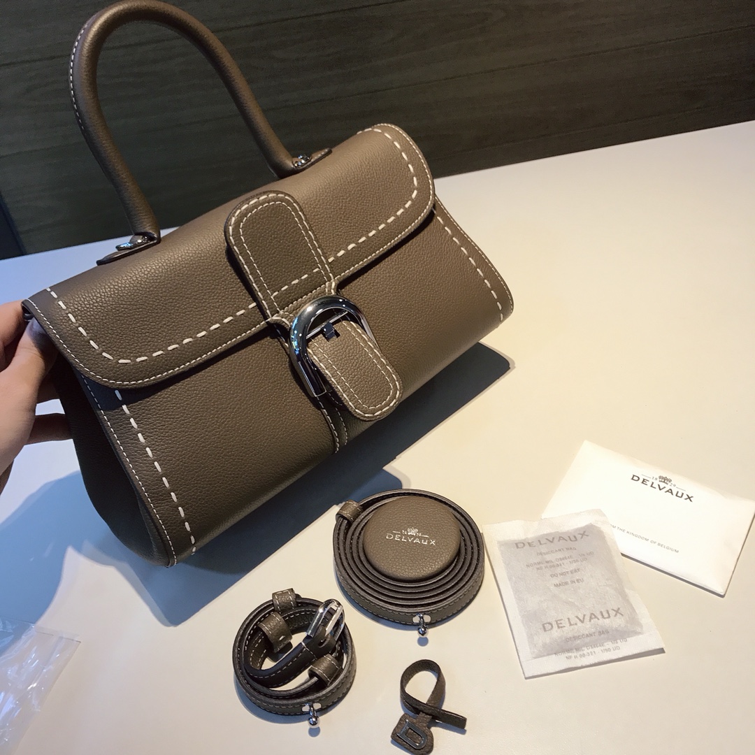 [TOP] Delvaux Brillant Bag Togo Leather 28x12x16cm - Gray - 711 Luxury