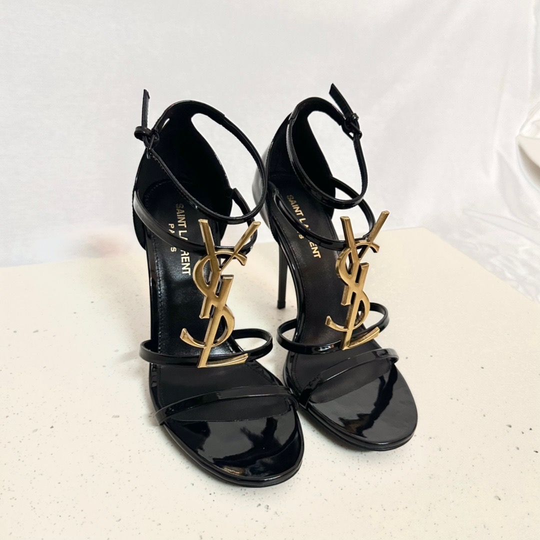 [TOP] Yves Saint Laurent YSL High Heels Sandals - Black - 711 Luxury