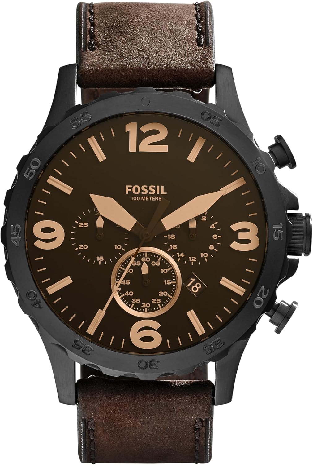 Fossil Men's Nate Quartz Watch, Oversized Stainless Steel Chronograph Watch for Men