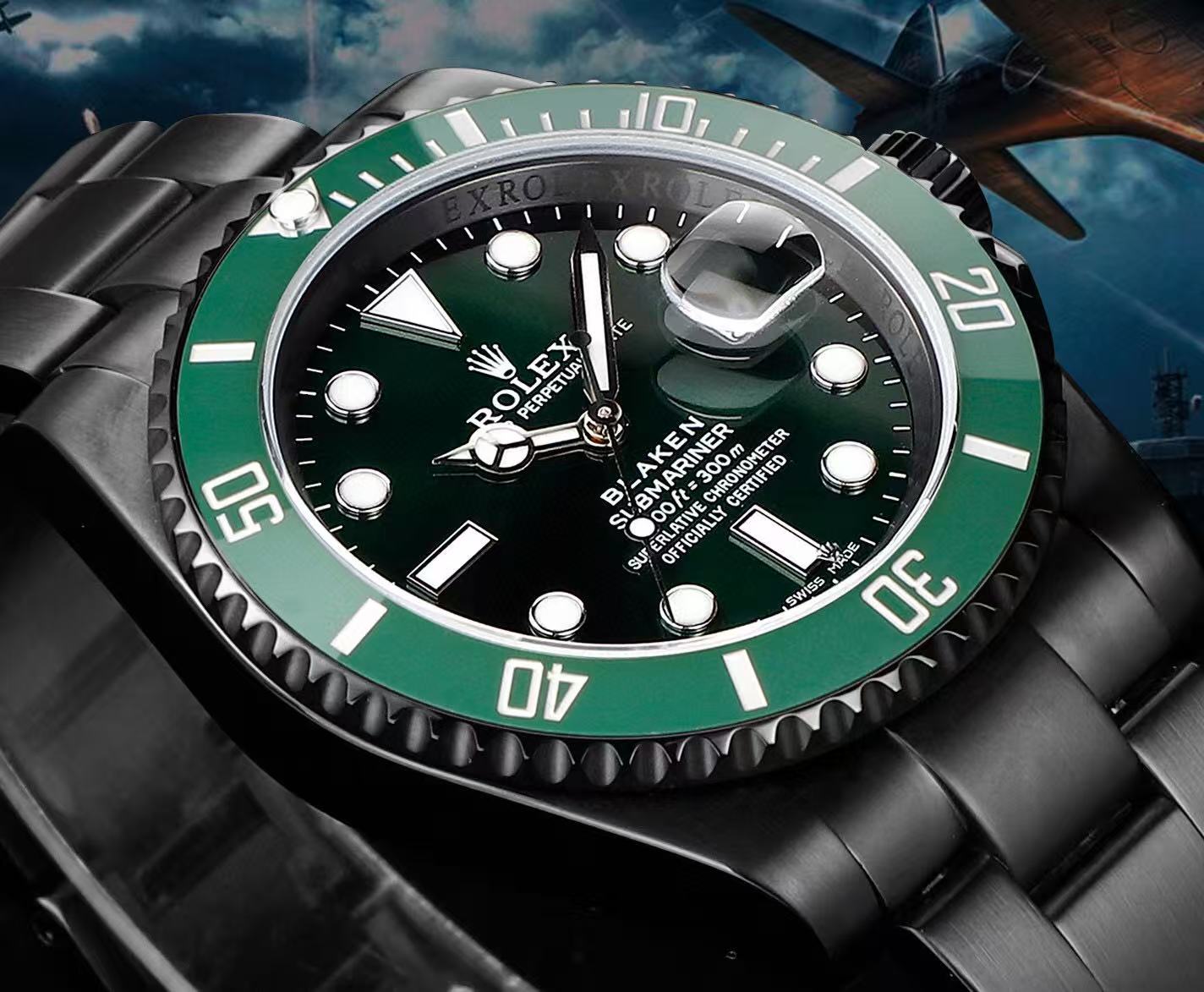 [TOP] ROLEX Submariner Date Black PVD/DLC Coated Stainless Steel Watch - Green