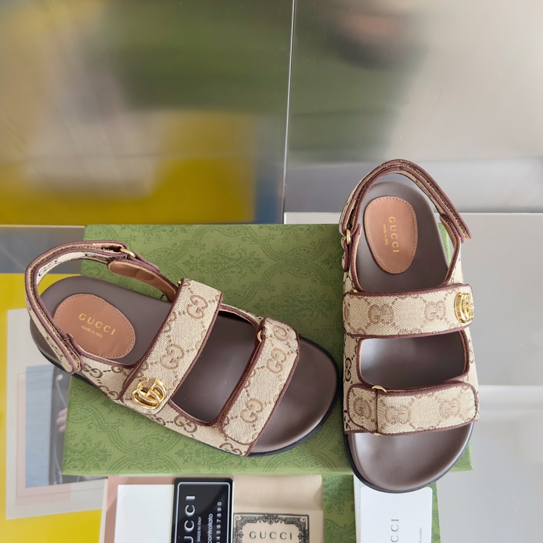 [TOP] GUCCI Velcro Thick-soled Sandals - Brown - 711 Luxury