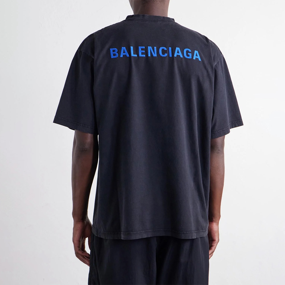 Balenciaga blue Clothing Balenciaga Top-quality Version Blue Logo embroidered Cotton jersey T-shirt #395492 | Nigo Office