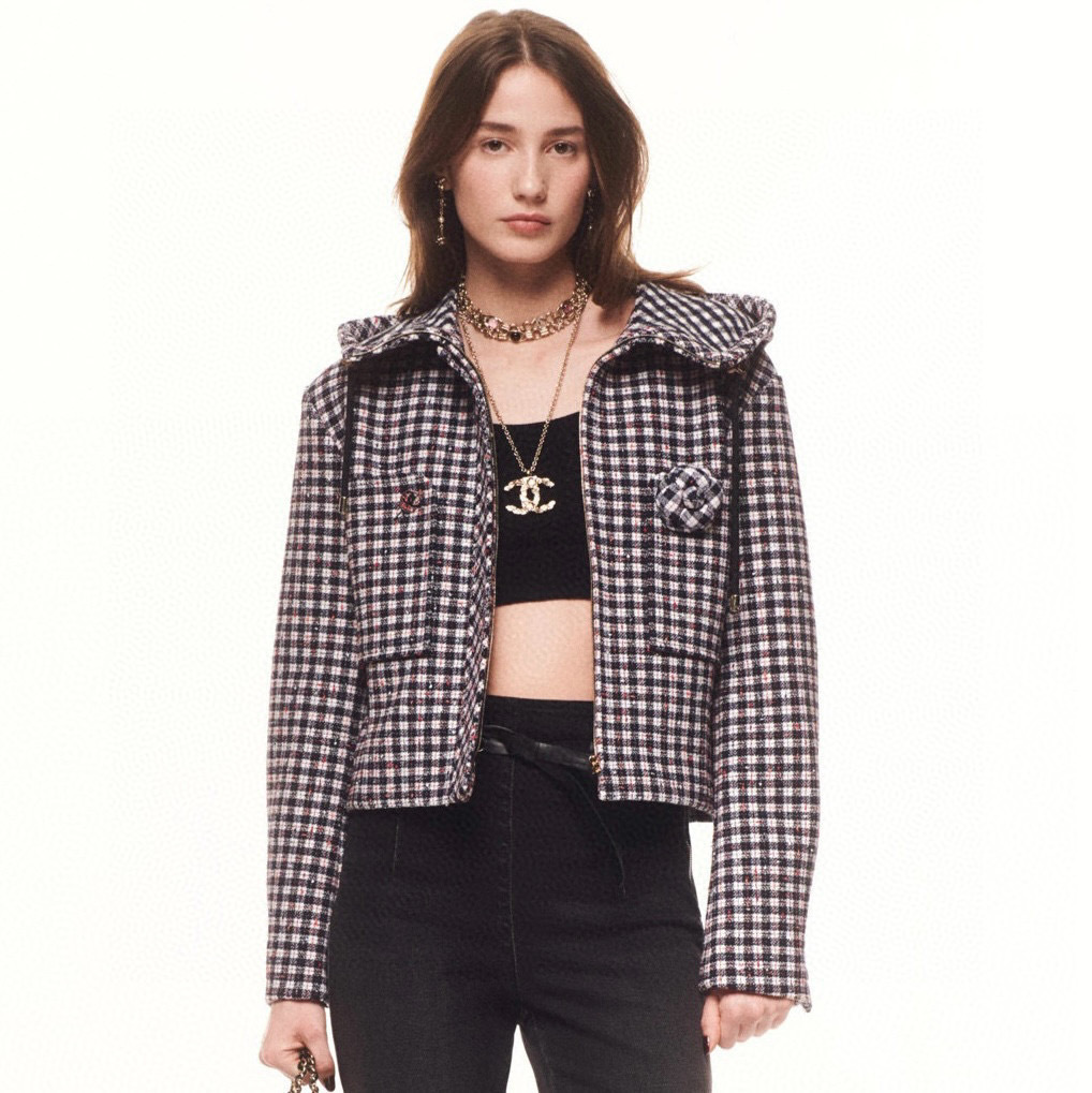 Chanel Black Ecru & Red Stretch Wool Tweed Jacket #290309