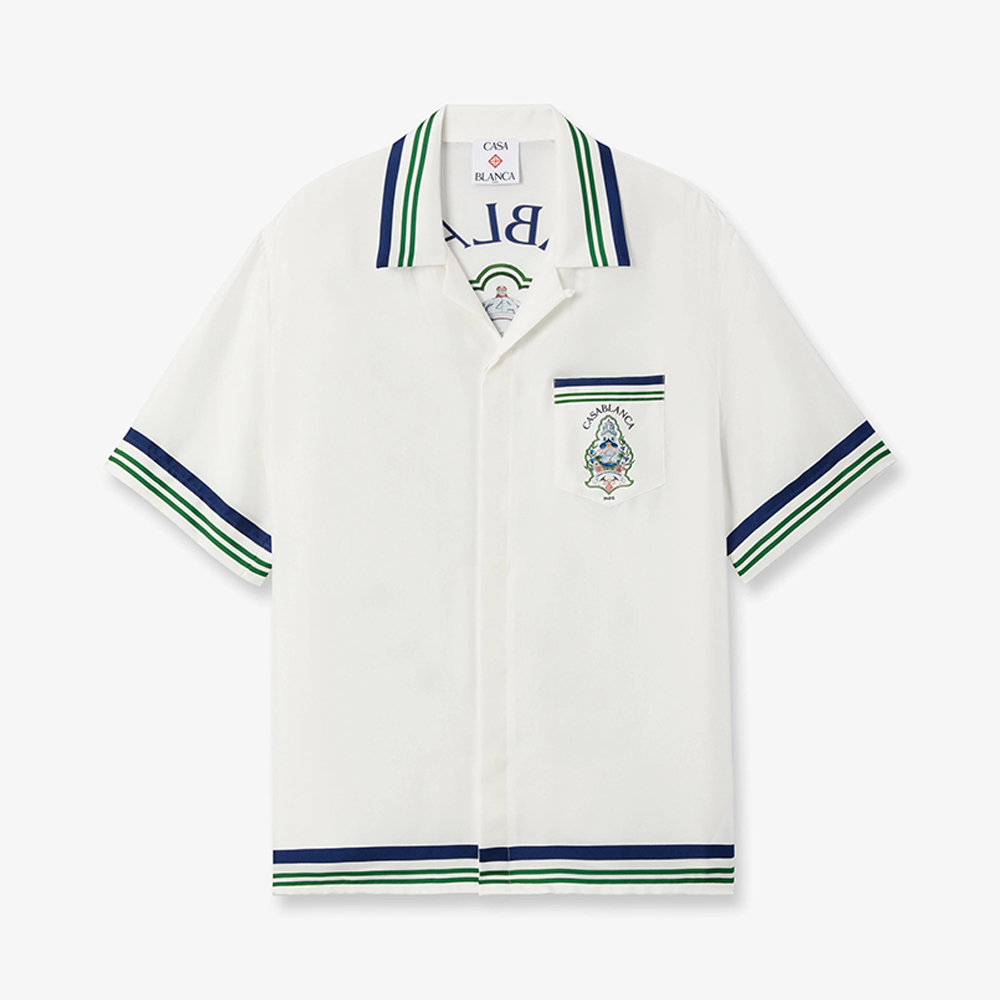 Casablanca Paris White Hotel Emblem Short Sleeve Silk Shirt and Shorts #387365