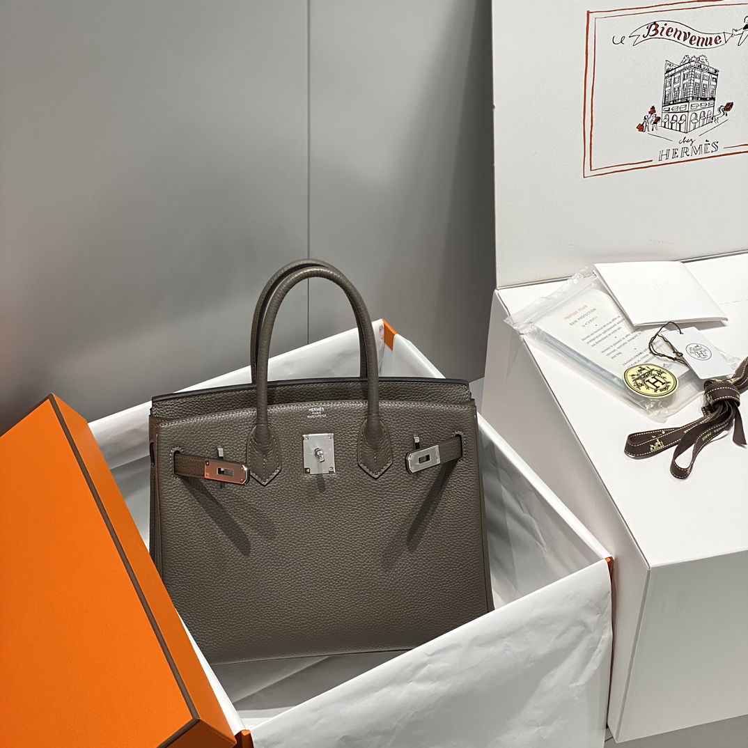 [TOP] HERMES Birkin Togo Leather 30cm - Etain & SHW