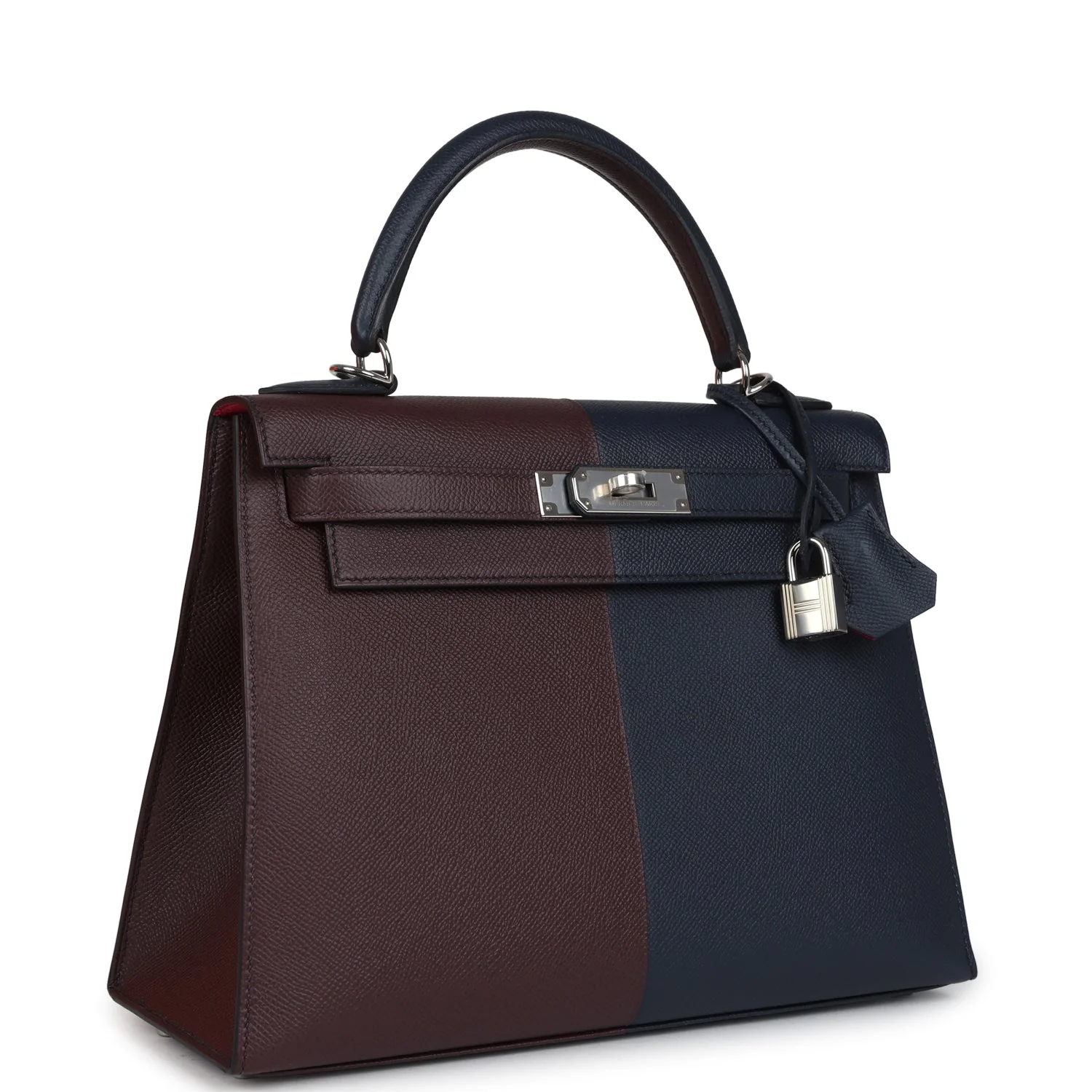 Hermes Kelly Sellier  Casaque Bleu Indigo and Rouge Sellier Epsom Palladium Hardware