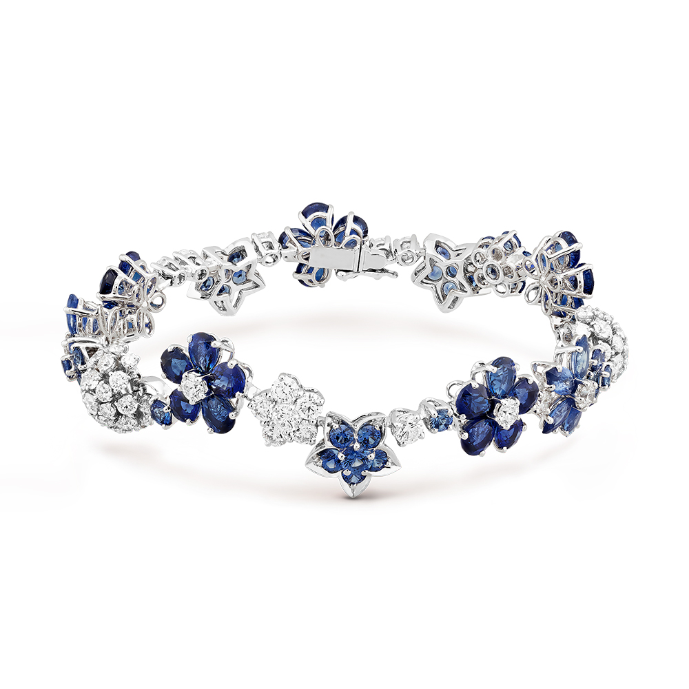 Van Cleef&Arpels Folie Des Prés Bracelet 18k White Gold Sapphires Diamonds #389289