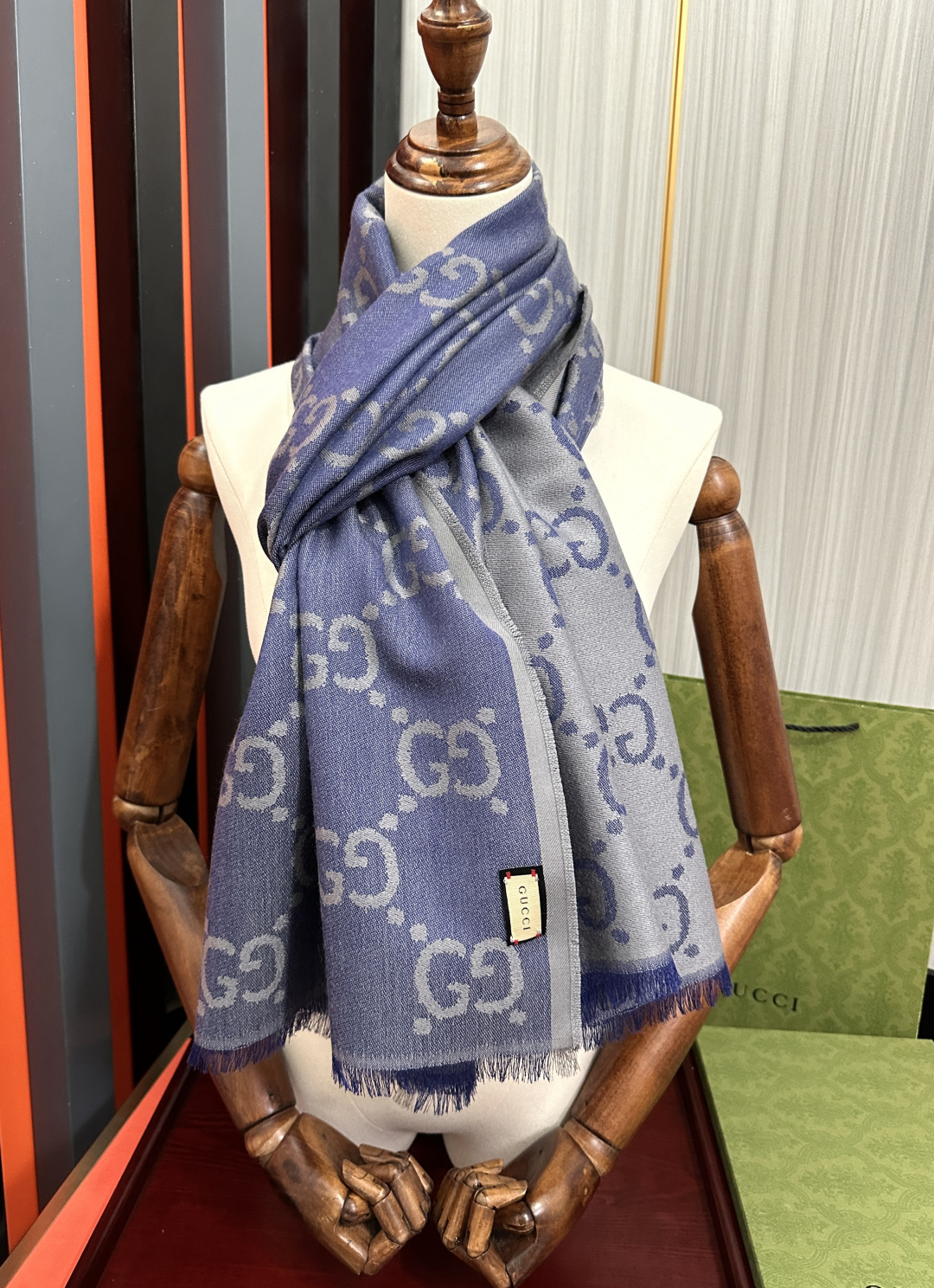 [TOP] GUCCI Cashmere Scarf 70*200 cm - Blue - 711 Luxury
