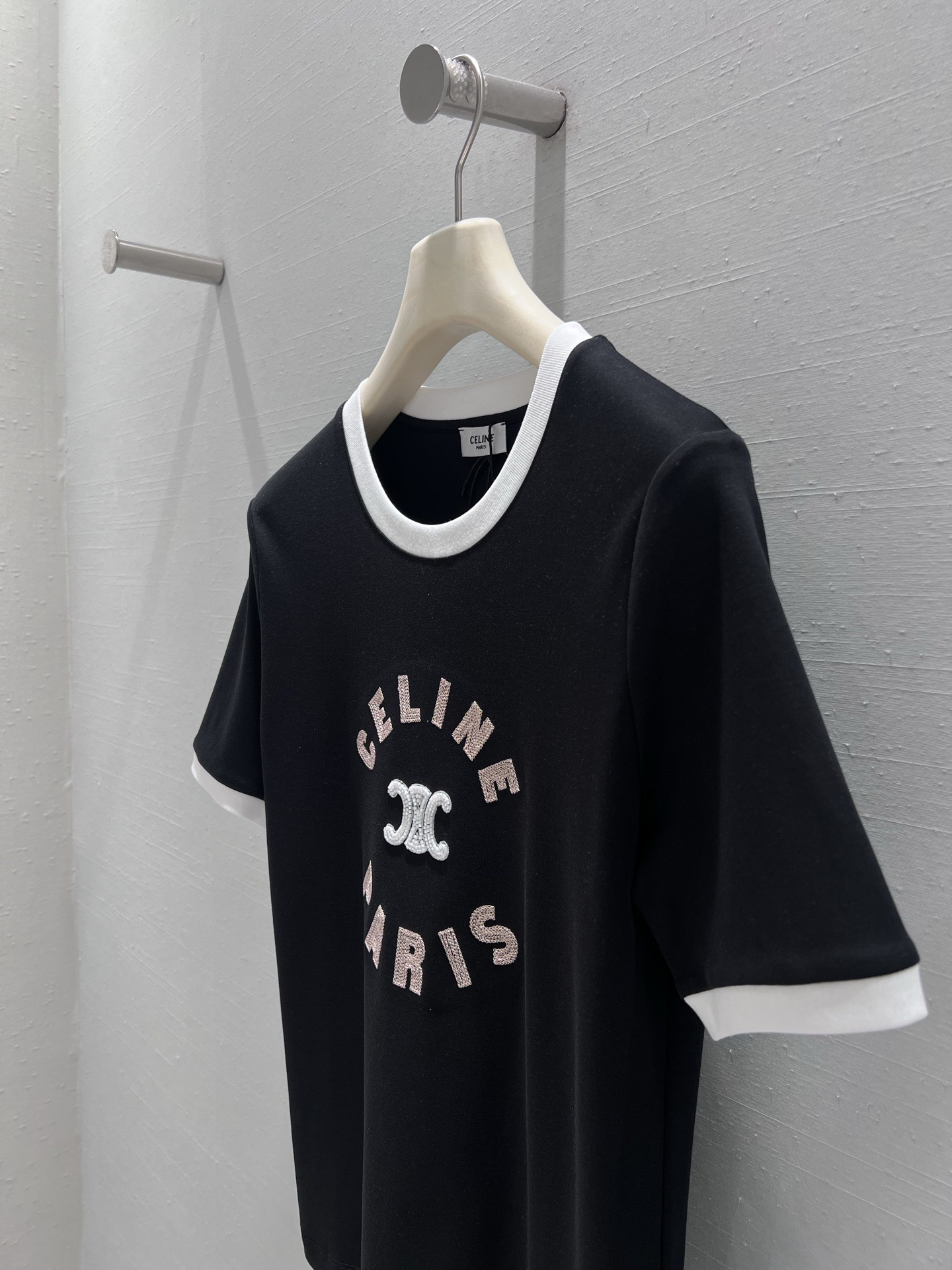 [TOP] CELINE Color Block Collar T-Shirt - Black