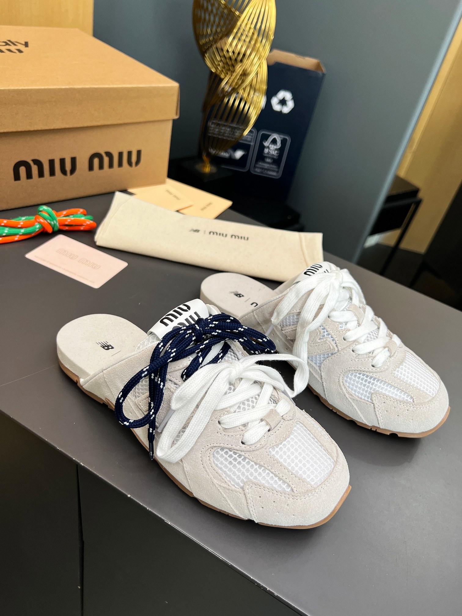 [TOP] Miu Miu x New Balance Suede Mules - Beige - 711 Luxury