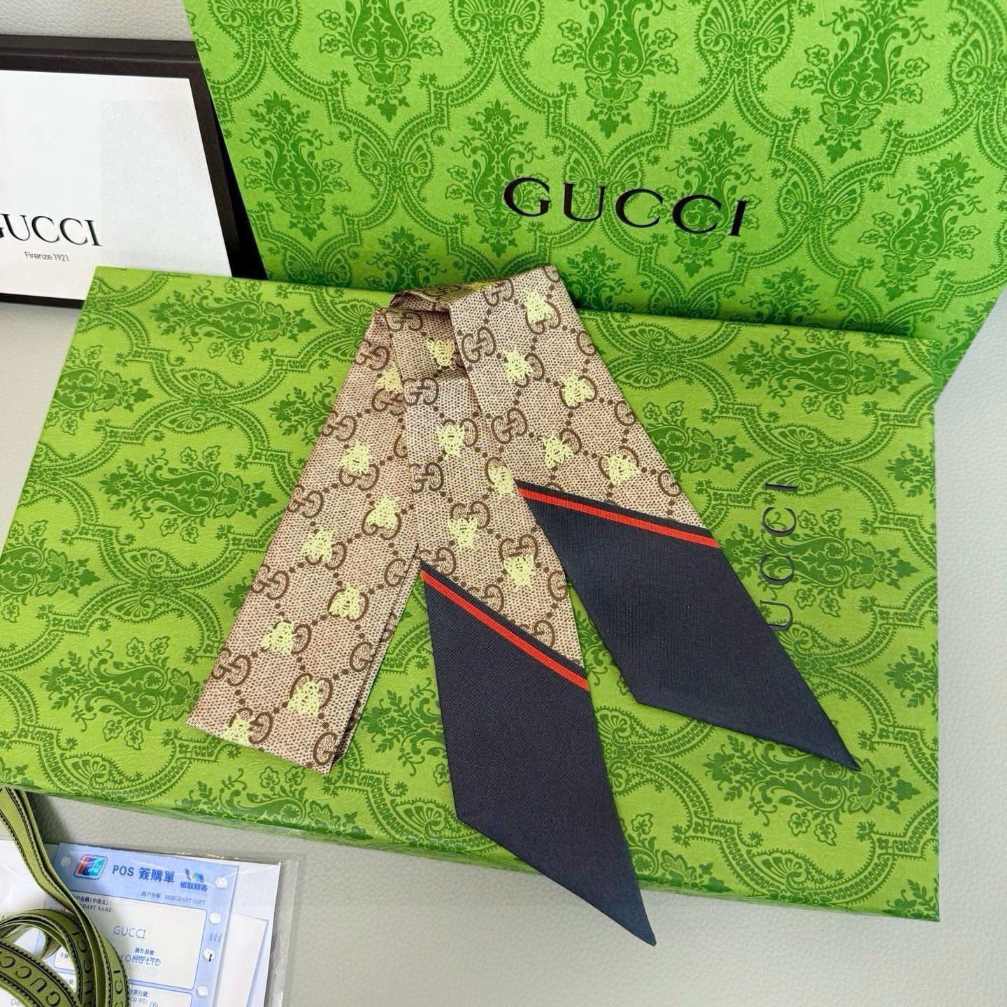 [TOP] GUCCI Twilly Scarf 6x90cm - Khaki - 711 Luxury