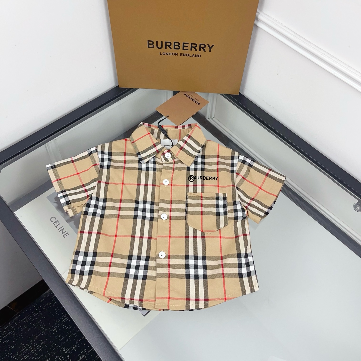 Burberry Unisex Kids Vintage Check Short Sleeve Button Down Shirt Boys Girls Sizes 90-150