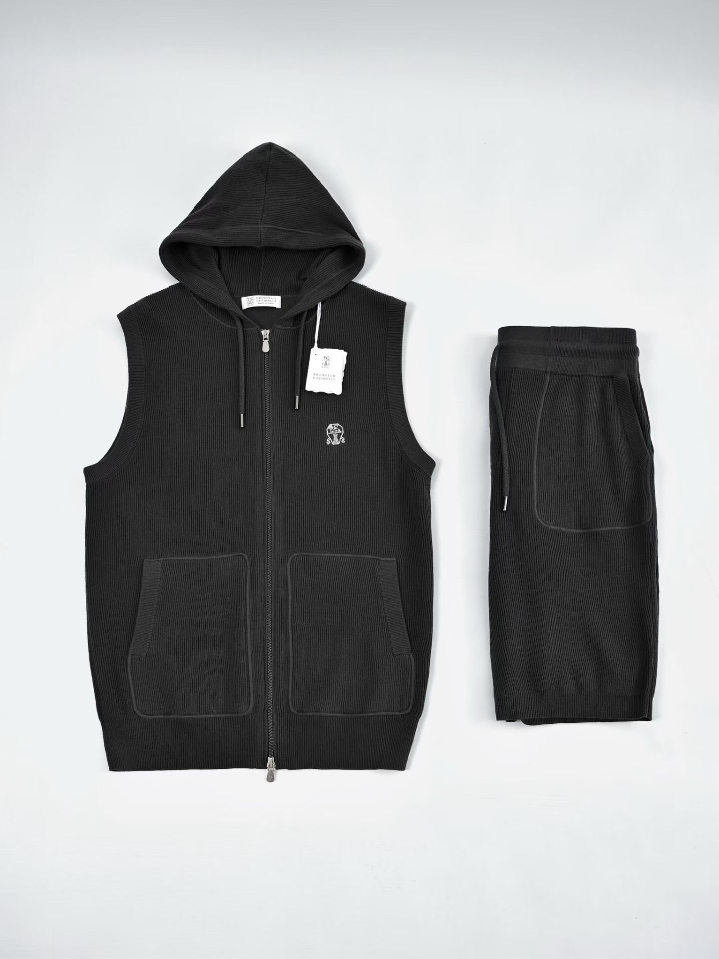Brunello Cucinelli Men's Hooded Sports Vest Shorts Set #378796
