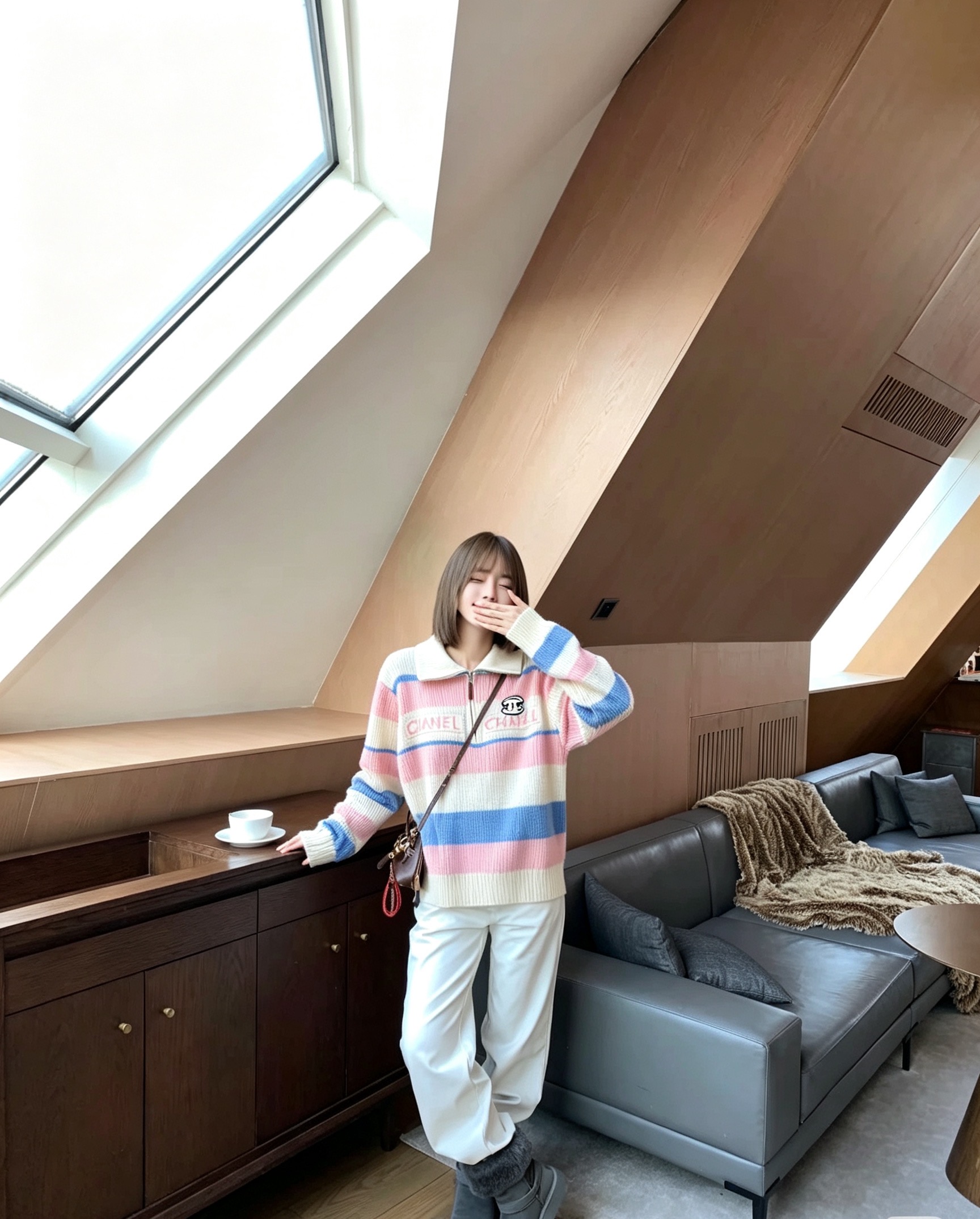 [TOP] CHANEL Contrasting-color Knitted Long-sleeved Shirt  - 2 Colors - 711 Luxury
