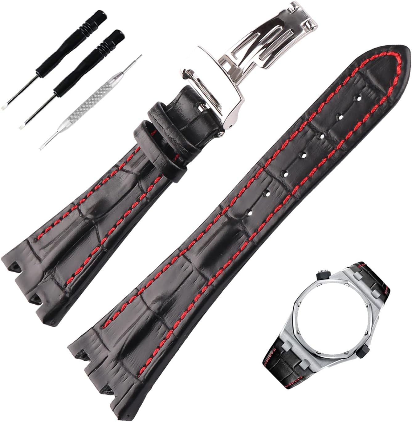 Topuly 28mm Leather Watch Band Compatible for Audemars Piguet AP Royal Oak Offshore 15703(Men's style) 15710 26170 26176 26237 26470 26703 28 mm Silicone Strap Wirstband accessories replacement for Men and Women