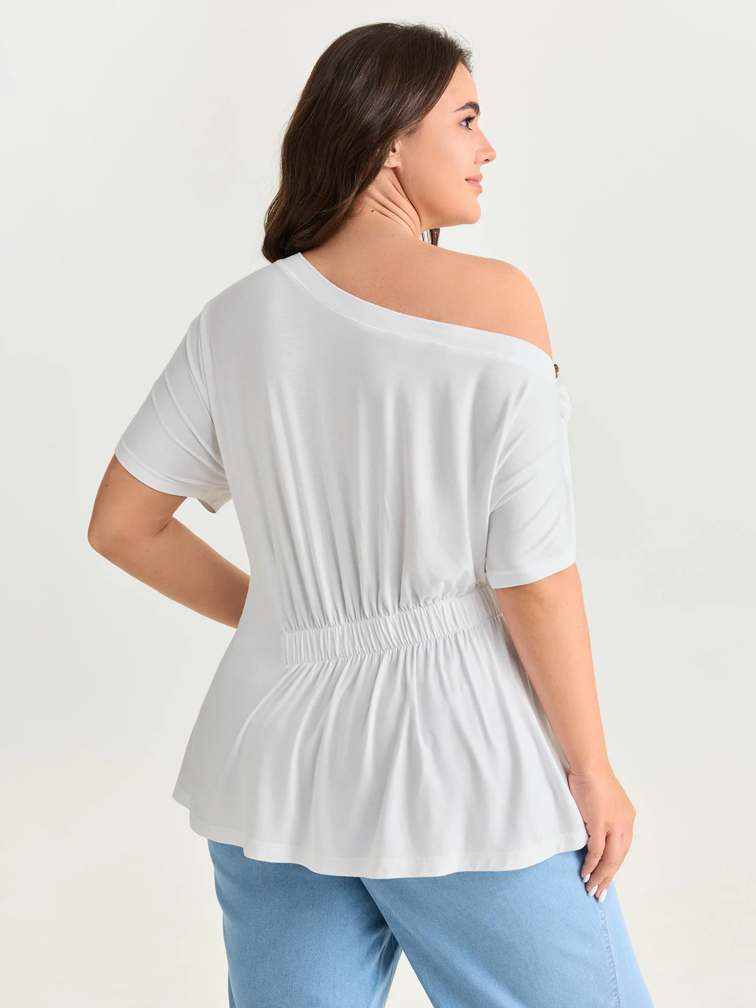 Cotton Stretchy Pleated Sides Knit Top