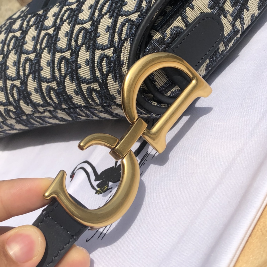 [TOP] Christian Dior Saddle Bag Oblique 25x20x6.5cm - Navy Blue