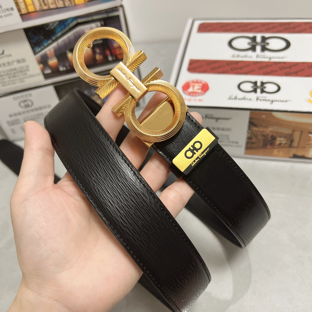 [TOP] Ferragamo Men's Belt 3.5cm - Black - 711 Luxury