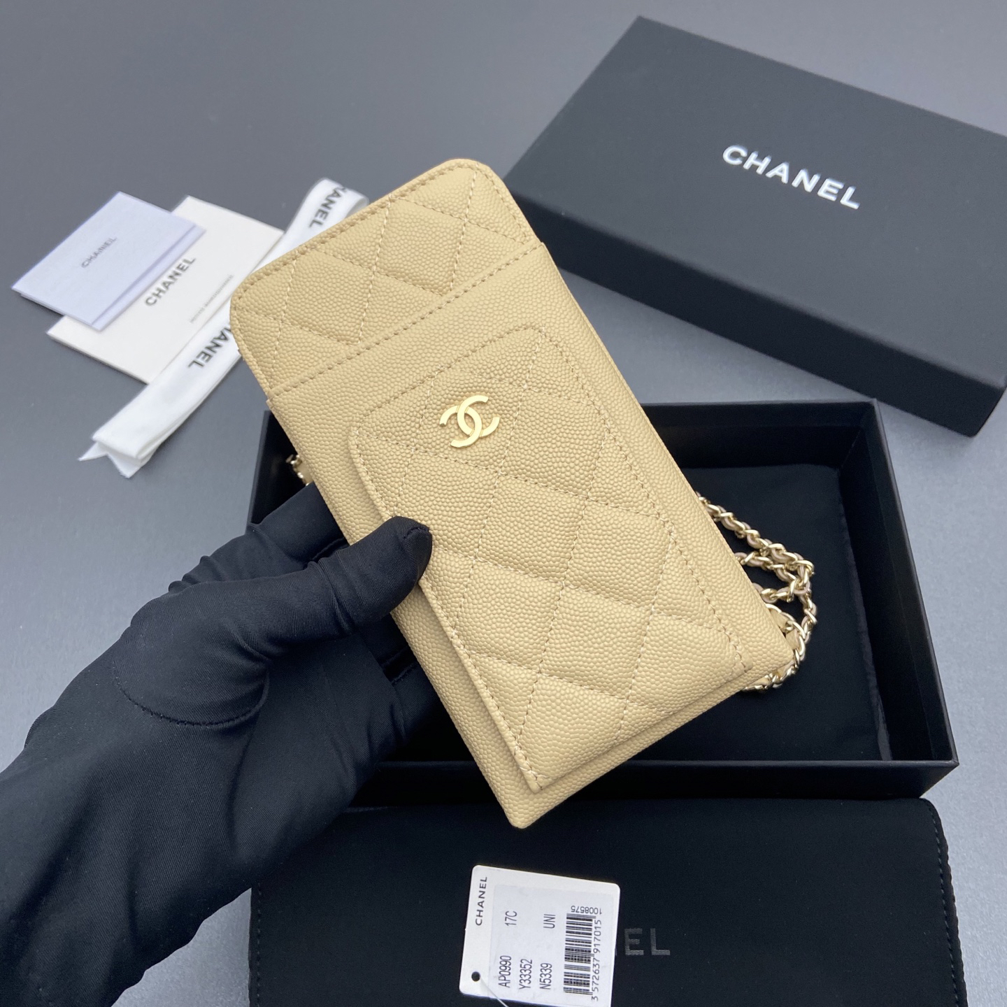 [TOP] CHANEL Phone Bag 18.5-9-3cm - Apricot