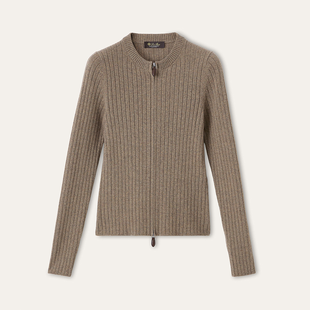 Loro Piana Coste Bomber Jumper Baby Cashmere Licorice Root Melange Jumpers #385993