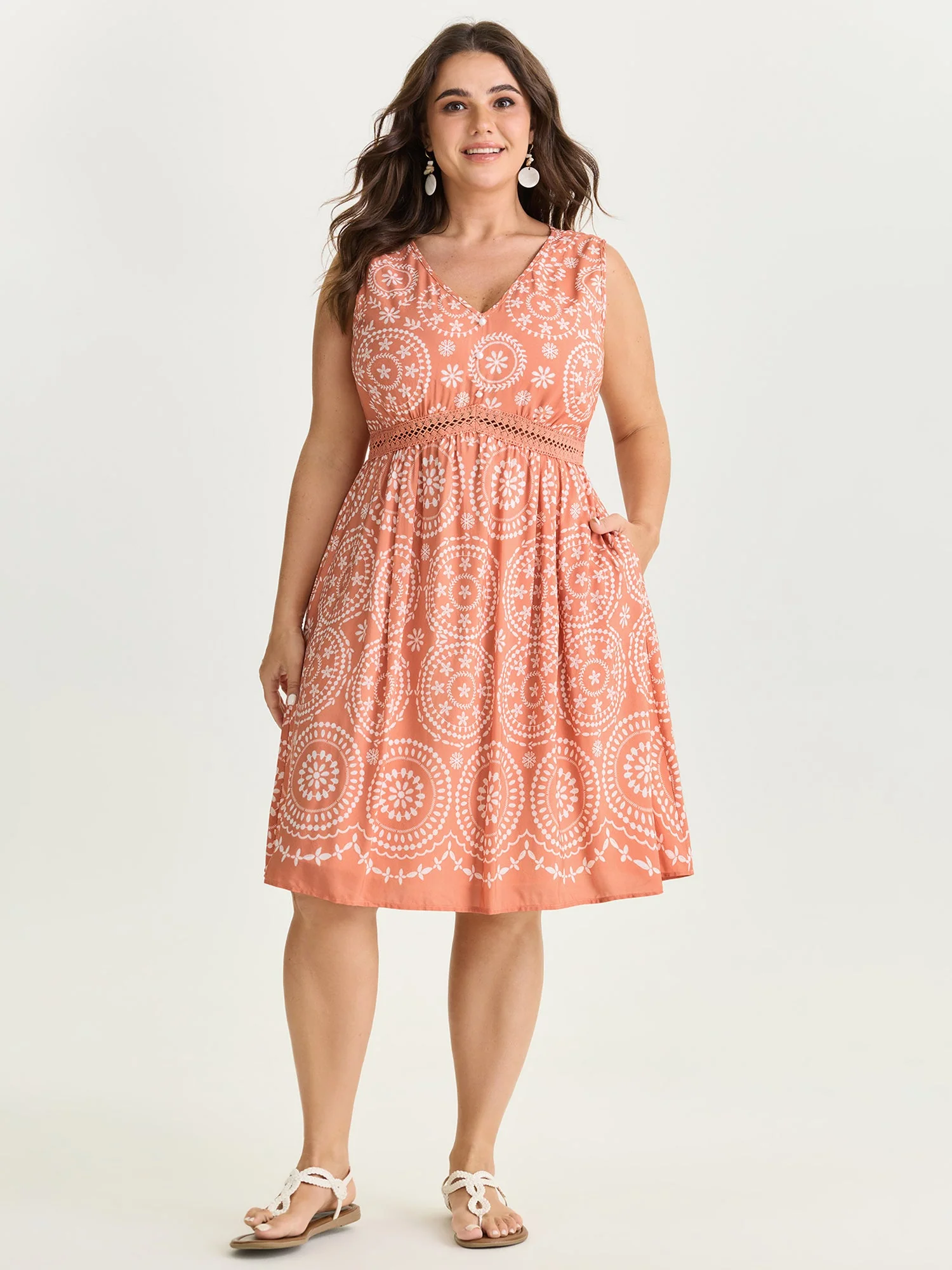 Geometric Print Deep V-Neckline Mini Dress
