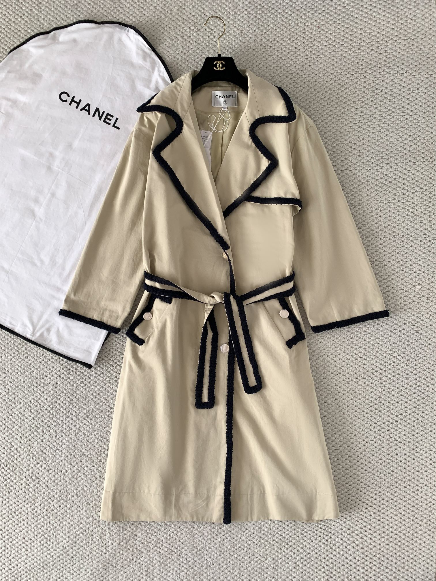 CHANEL Trench Coat Gabardine Beige #385237