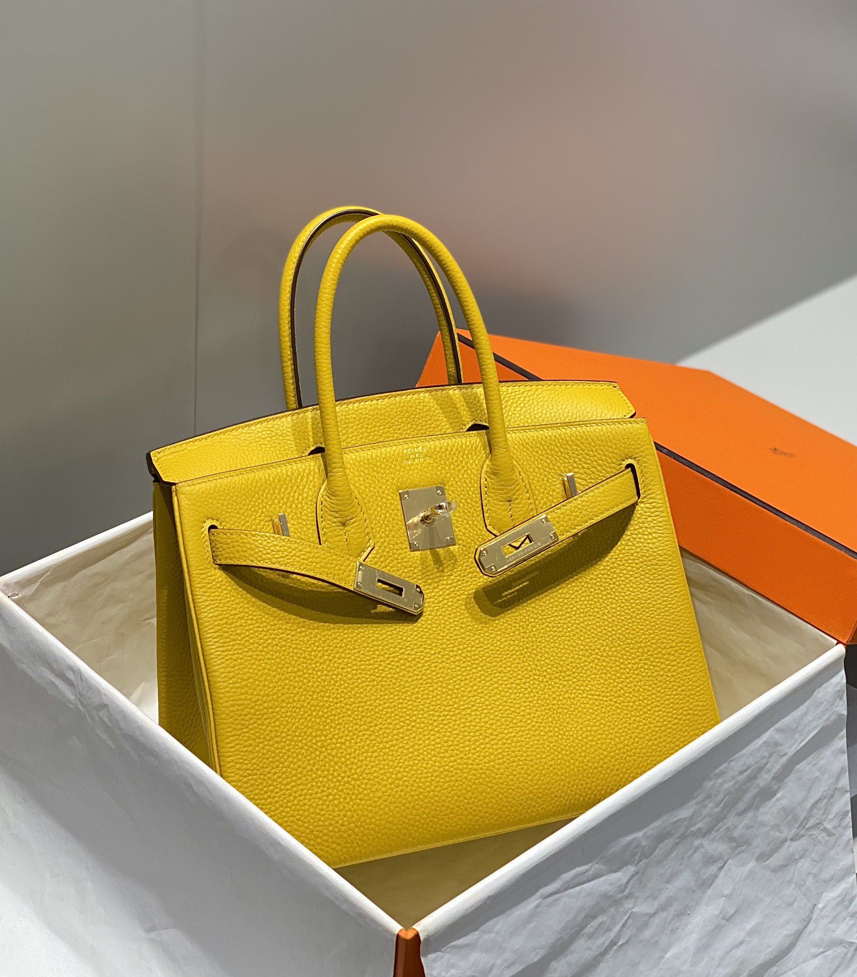 [TOP] HERMES Birkin Togo Leather 30cm - Jaune Ambre & GHW
