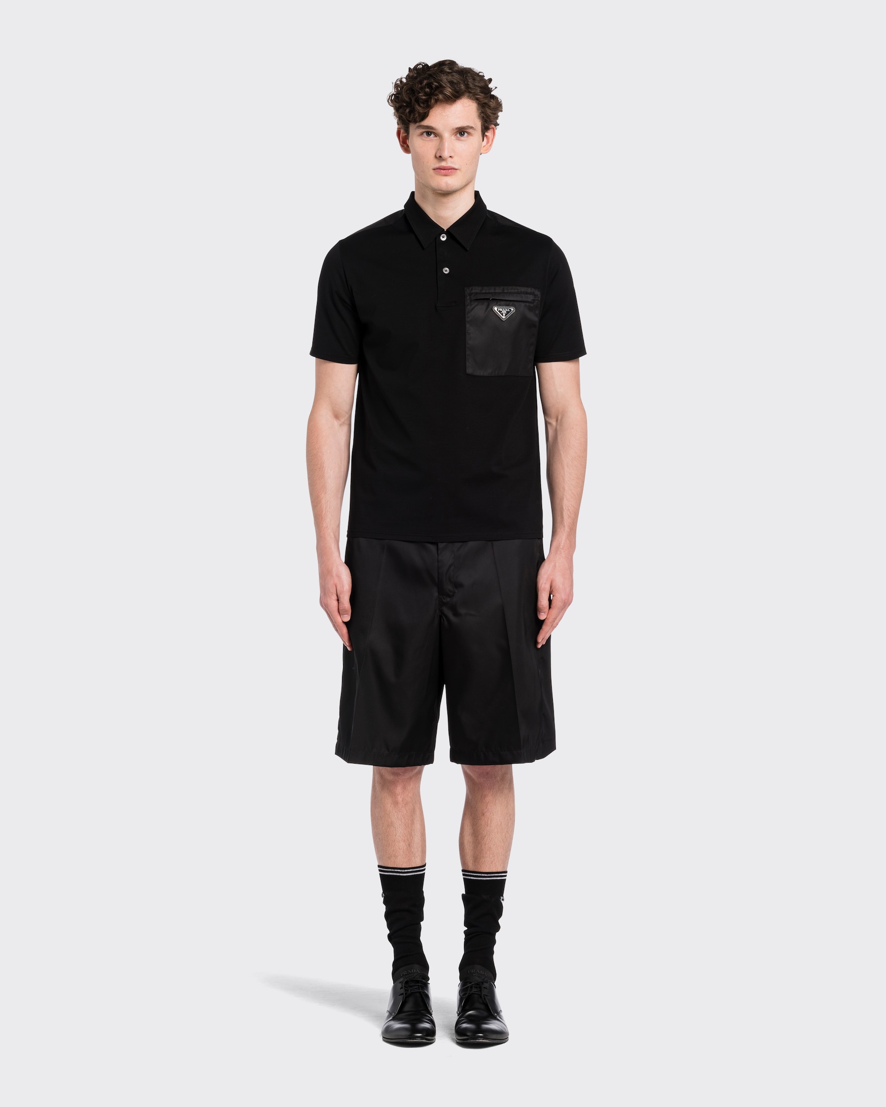 Prada black Clothing PRADA Black Stretch Cotton Polo Shirt With Re-nylon #394911 View 2 | Nigo Office
