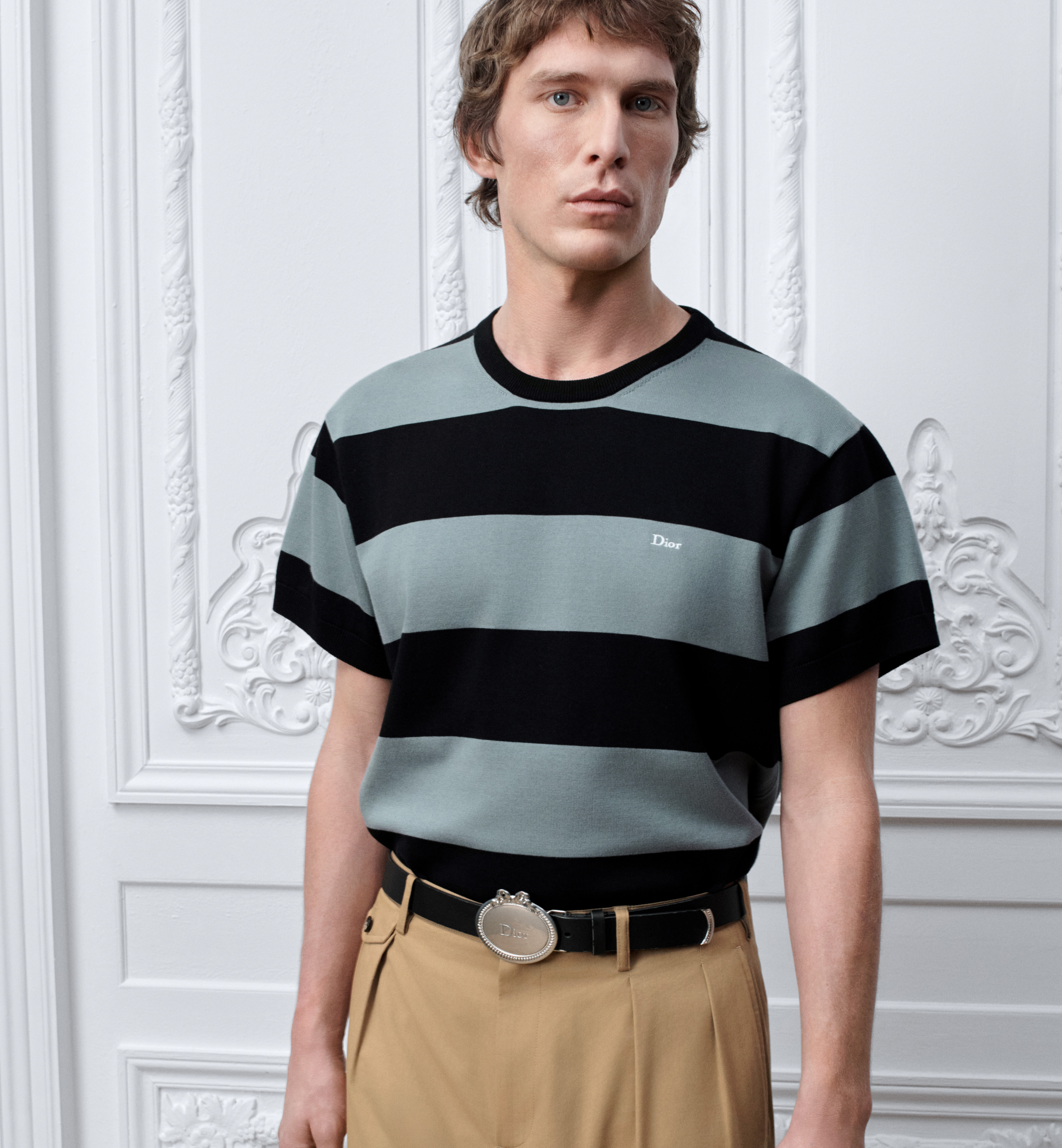 DIOR T-Shirt Oversized Fit Black Striped Cotton Knit #389615