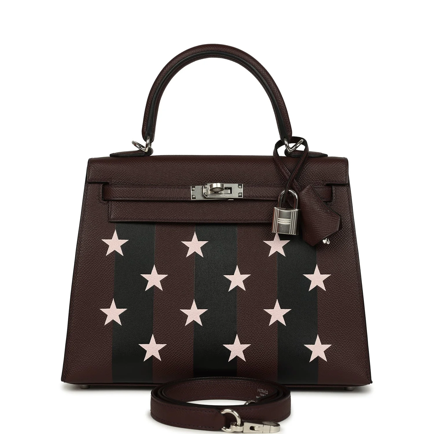 Hermes Kelly Sellier  Casaque Etoilee Rouge Sellier Epsom, Black Tadelakt, Rose Darling Chevre Mysore Palladium Hardware