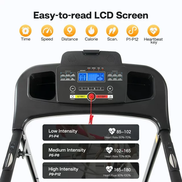 2.5HP Folding Treadmill Portable Running Walking Compact Exercise Machine with 12 Preset Program, LED Display, Bluetooth Music Easy Assembly for Home