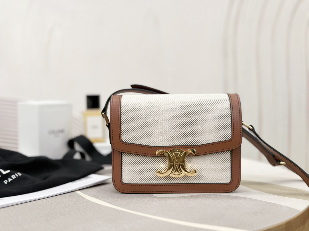 [TOP] CELINE Triomphe Bag Canvas/Cowhide 18.5x14x8cm - White - 711 Luxury