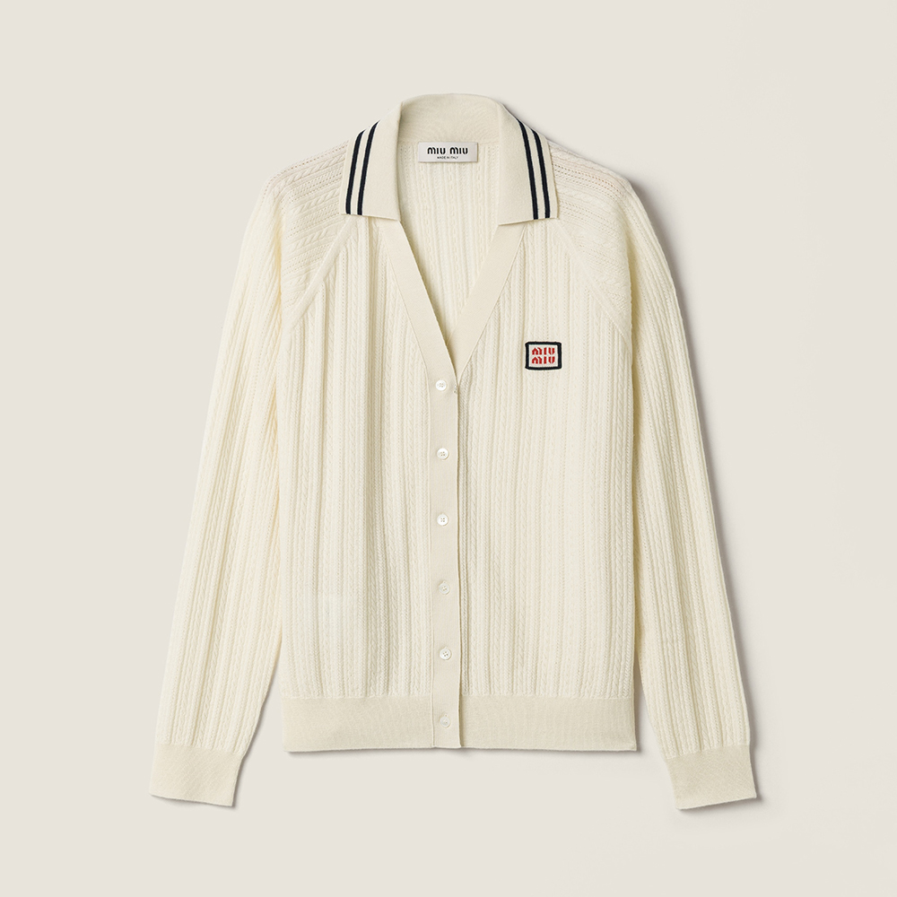 Designer Clothing MiuMiu Naturalblue Cashmere Cardigan #389872 | Nigo Office