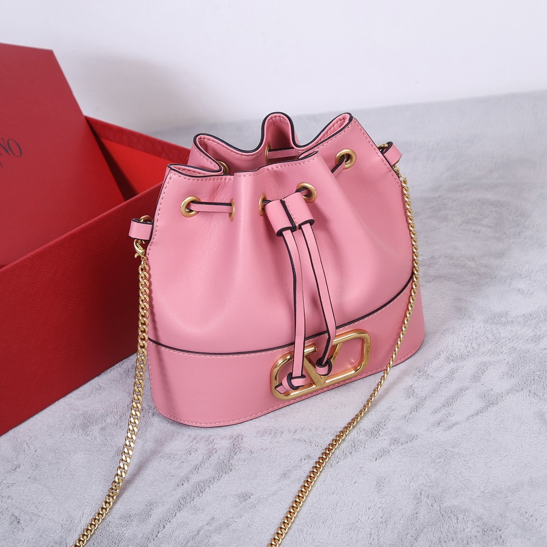 [TOP] VALENTINO GARAVANI VLogo Signature Bucket Bag Mini 20x17x8cm - Pink - 711 Luxury