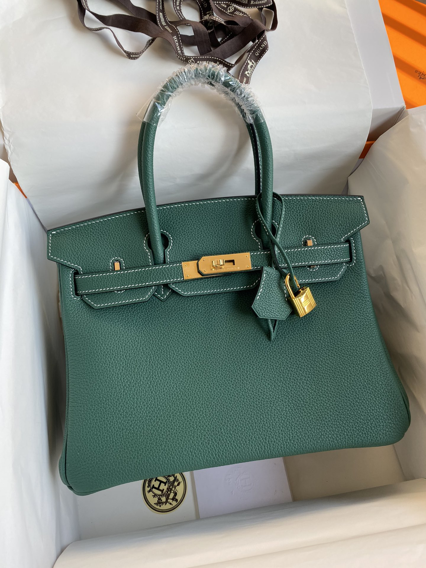 [TOP] HERMES Birkin Togo Leather 30cm - Malachite & GHW