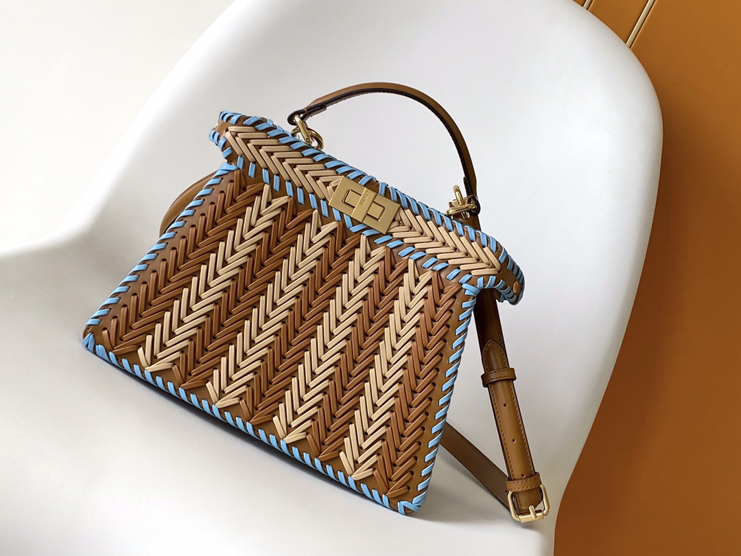 [TOP] FENDI Peekaboo ISeeU Bag 27x11x21cm - Brown and Blue - 711 Luxury