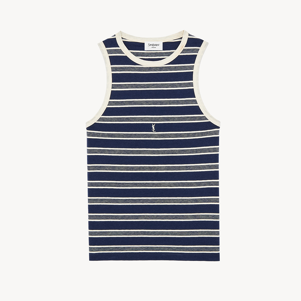Saint Laurent CASSANDRE Tank Top in Striped Cotton Jersey in Blue #378586