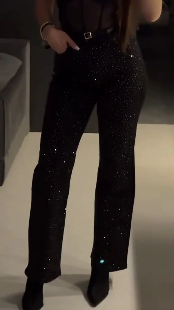 Women Hot Stamping Rhinestone Casual Pants