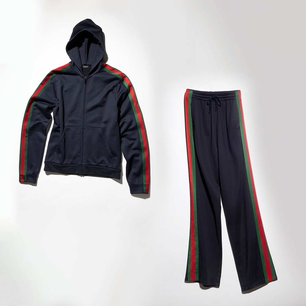 Gucci blue Clothing GUCCI Silk Cotton Jersey Zip Jacket and Pants with Web in dark blue #393508 | Nigo Office