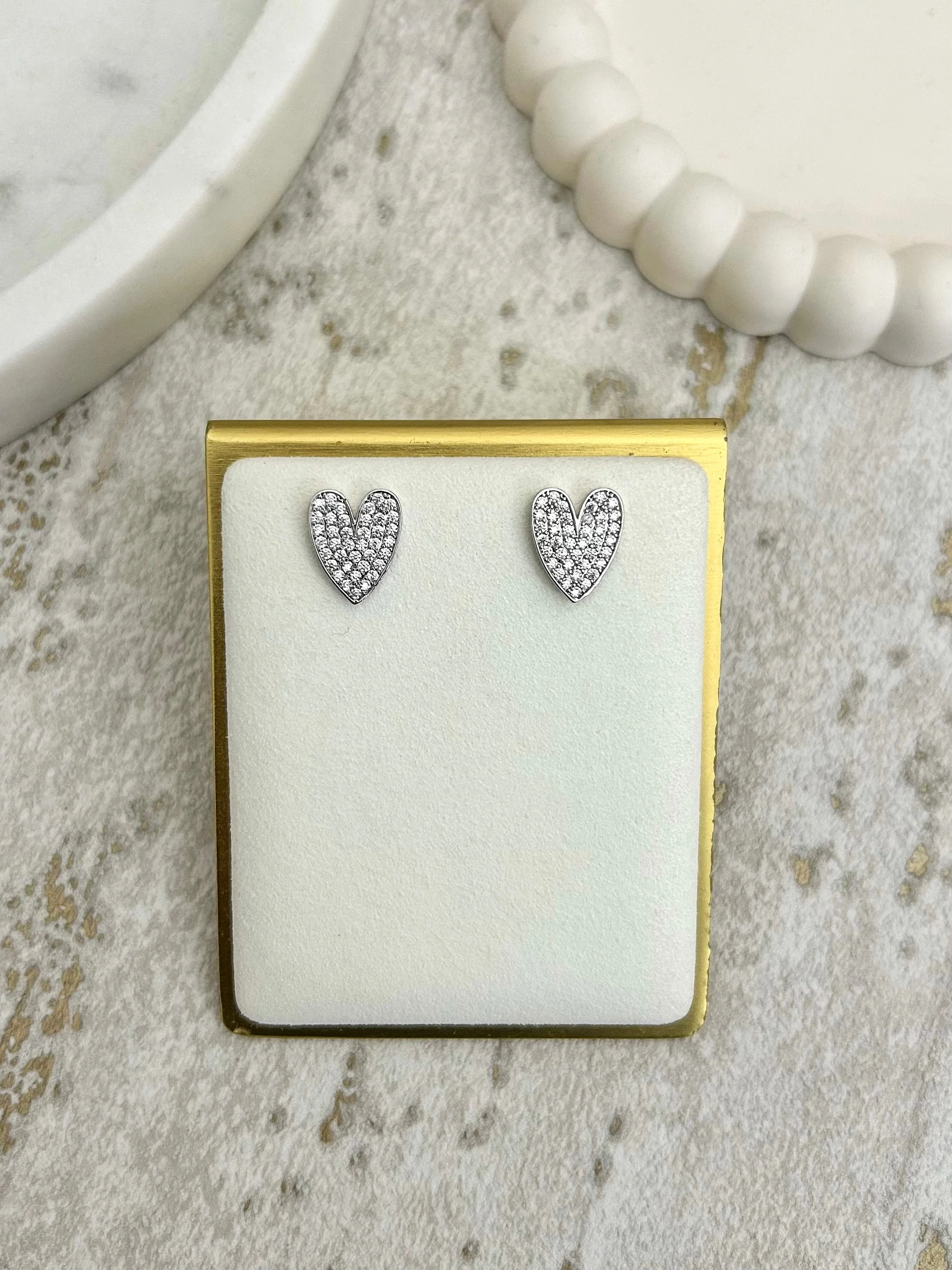 Diamante Disk Style Heart Earrings (2 Colours)