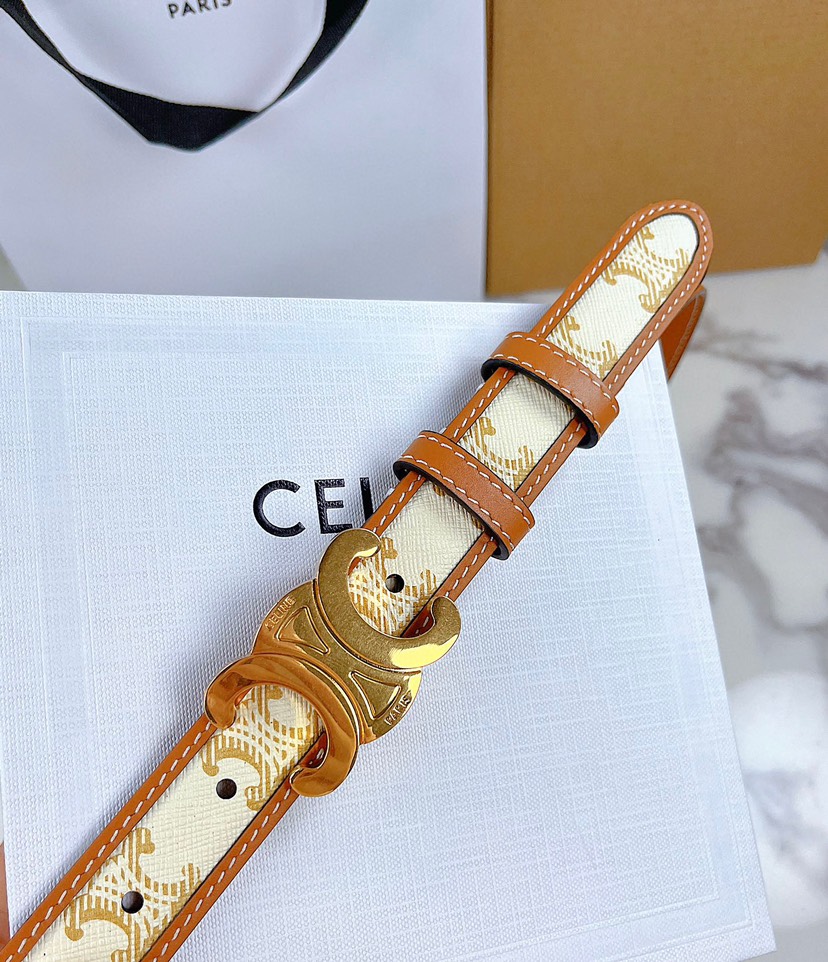 [TOP] CELINE Belt Calfskin 2.5cm - White and Brown - 711 Luxury