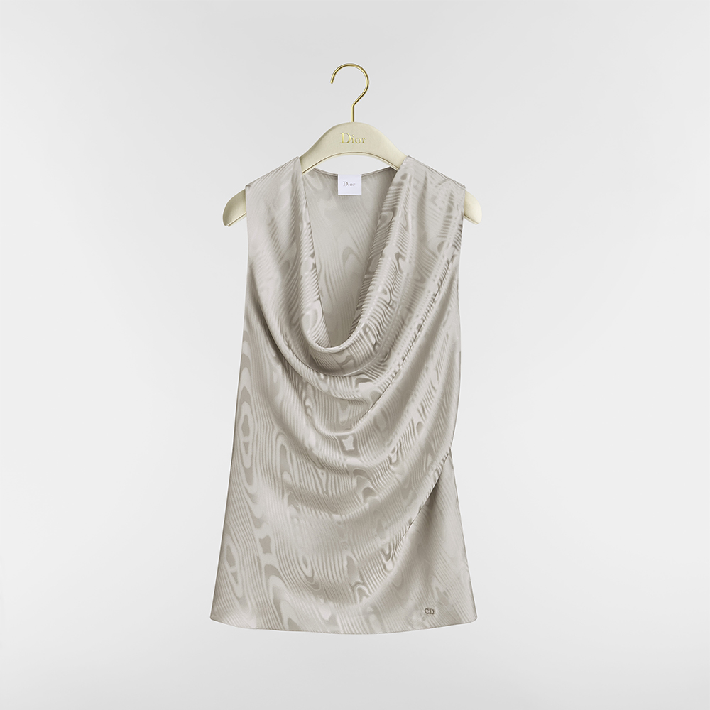 DIOR Draped Top Gray Asymmetric Mid-Length Skirt Moiré-Effect Silk Jacquard #386392